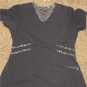 Gray Women's Top with Patterned Trim